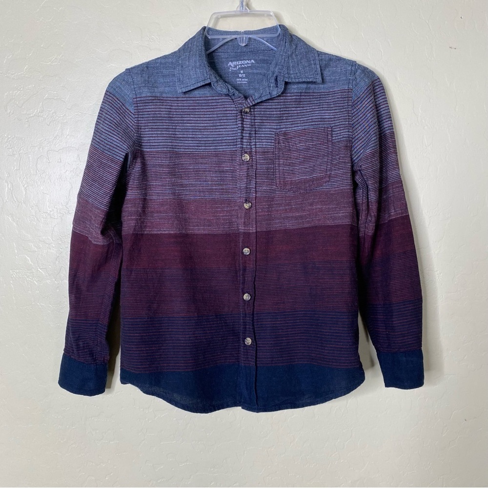 Arizona Jeans Co Boys Button Down Long Sleeve Collar Shirt Size M